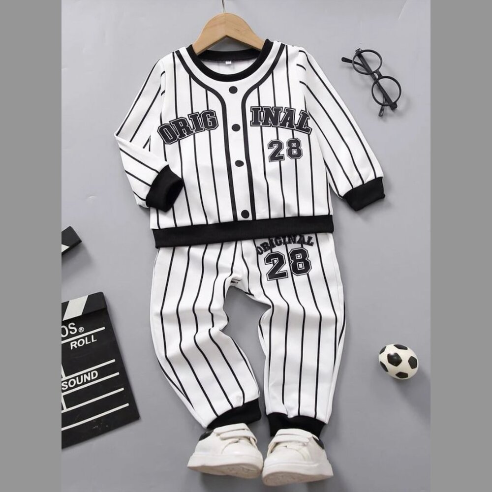 Toddler Boy Letter Graphic Stripe Bomber Jacket & Sweatpants Set 5/6